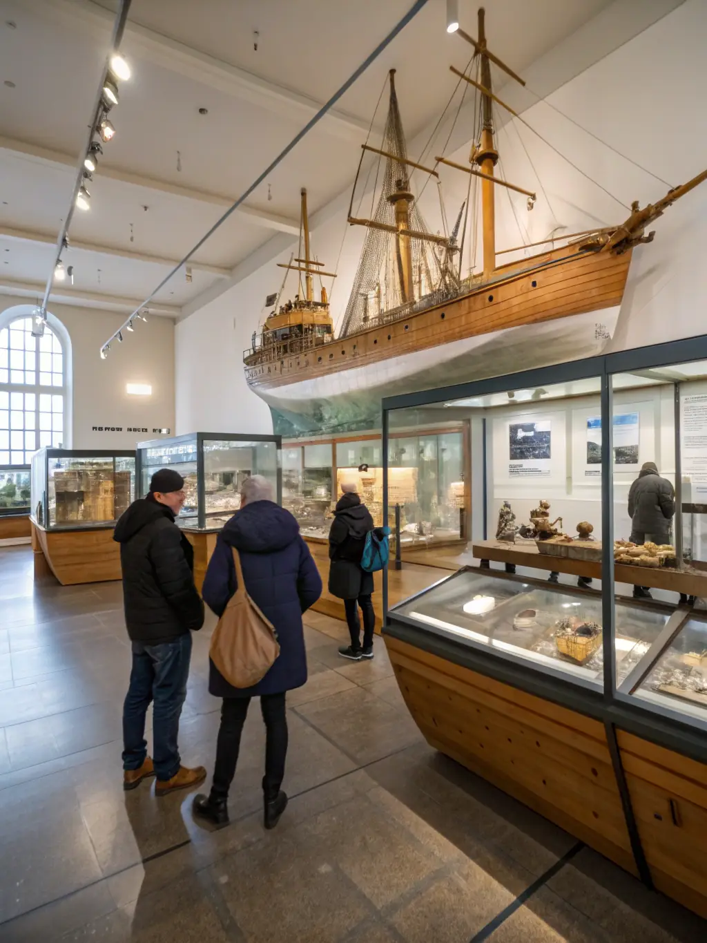 A captivating photo of a maritime-themed exhibition at ASSOCIATION MARIE CHRISTINE III, featuring artifacts, models, and interactive displays that bring La Rochelle's seafaring history to life.