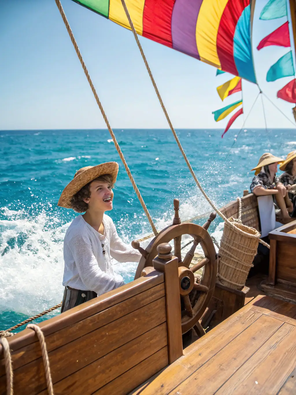 A dynamic image of participants sailing on a traditional sailing boat, experiencing the thrill of maritime adventure with ASSOCIATION MARIE CHRISTINE III.